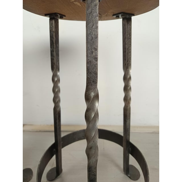 Black Brutalist Bar Stools in Elm and Wrought Iron, 1950s, Set of 2 For Sale - Image 8 of 14
