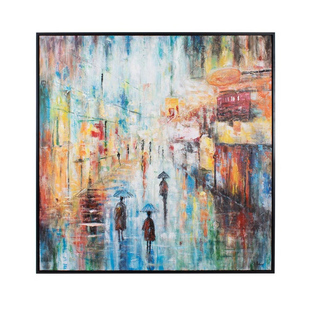 The Rain Soaked Frenchmen - Wall Art Step into the vibrant energy of city life with our hand-painted art, elegantly inset...