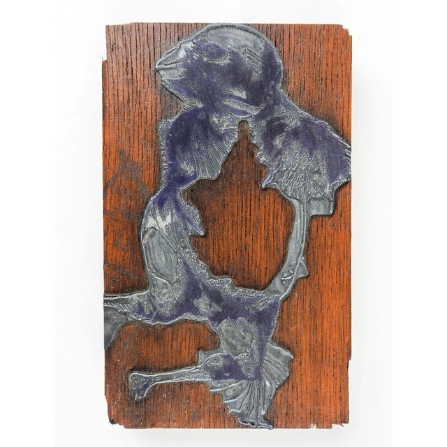Mid 20th Century Mid Century Birdman Metal & Wood Print Block in the Manner of Leonard Baskin For Sale - Image 5 of 5