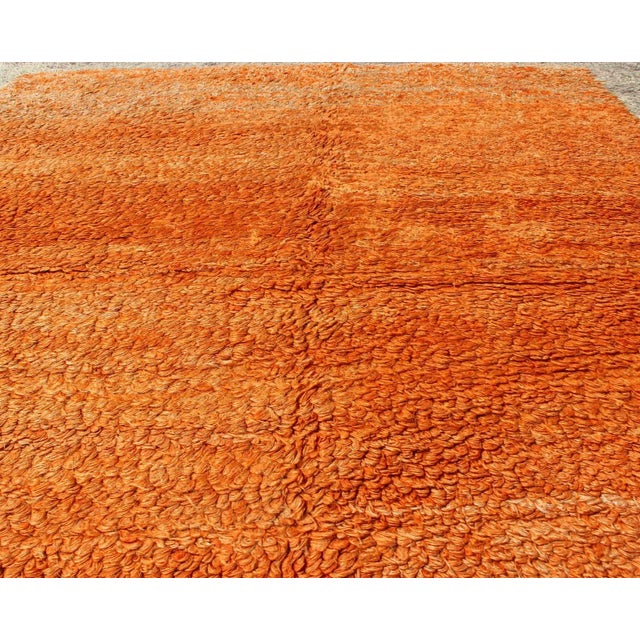 Textile Squared Size Vintage Tulu With Minimalist Design Rug in Solid Orange and Taupe For Sale - Image 7 of 12