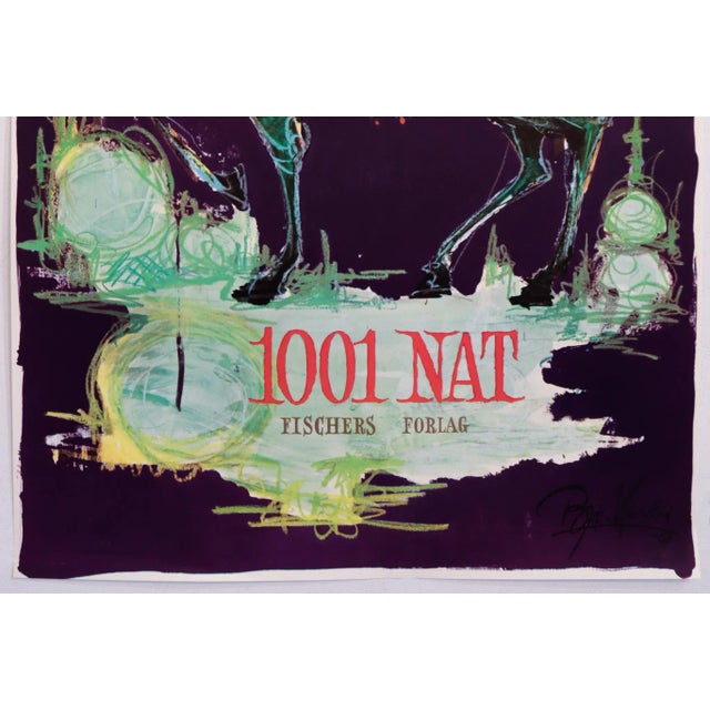 Mid-Century Modern 1961 Danish 1001 Nights Performance Poster - 1001 Nat, Fischers Forlag (Purple) For Sale - Image 3 of 5