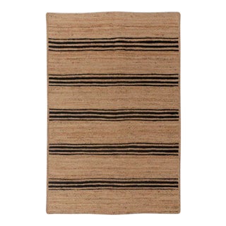 Rectangle Black Stripe Pattern Jute Rug, Boho Jute Rug 12x15 Ft. For Sale