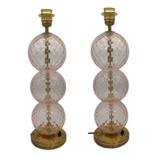 Murano Glass and Brass Table Lamp attributed to Mazzega, 1950s, Set of 2 For Sale