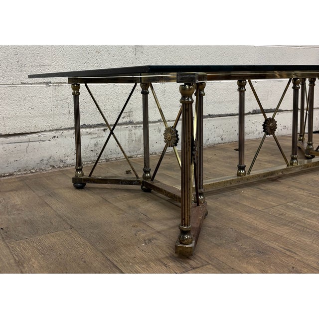 Late 20th Century Vintage Maison Jansen Style Hollywood Regency Style Brass and Glass Coffee Table For Sale - Image 5 of 14
