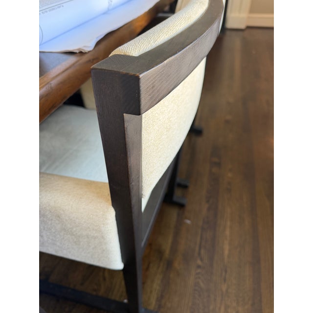 Custom Black Oak Frame Camerich Dining Chairs, Set of 4, in Cream Chenille. Beautiful Silhouette used in my Design Studio....