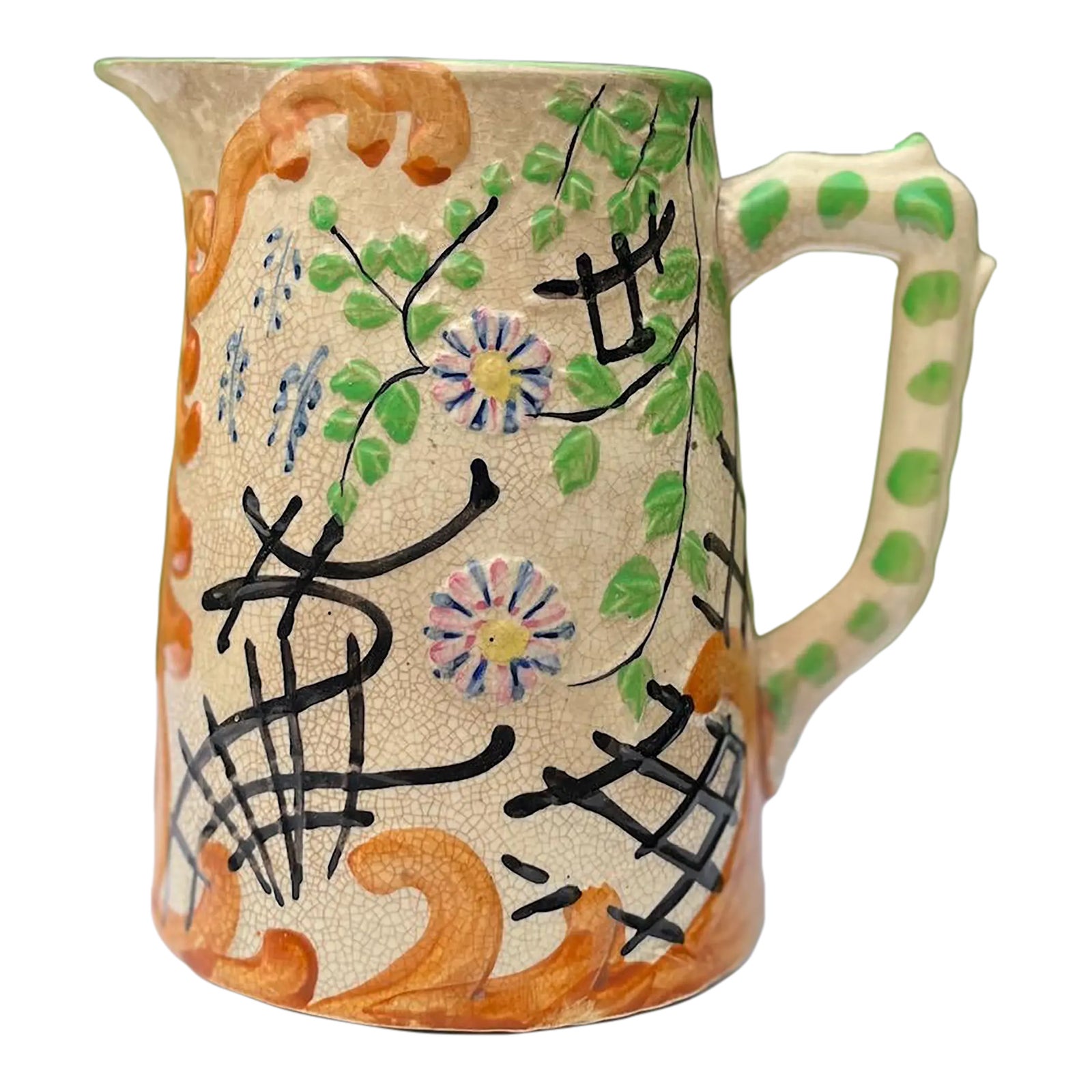 Vintage Hand Painted Crackle Finish Ceramic Pitcher Floral Design ...