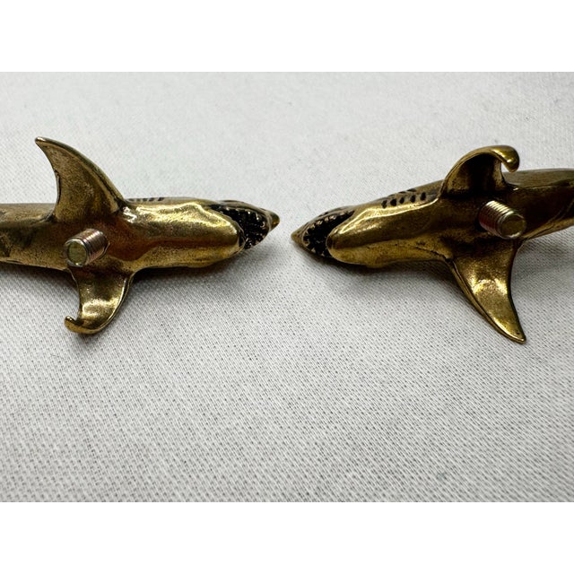 Vintage Small Coastal Solid Brass Shark Cabinetry Hardware Knobs/Pulls For Sale - Image 4 of 8