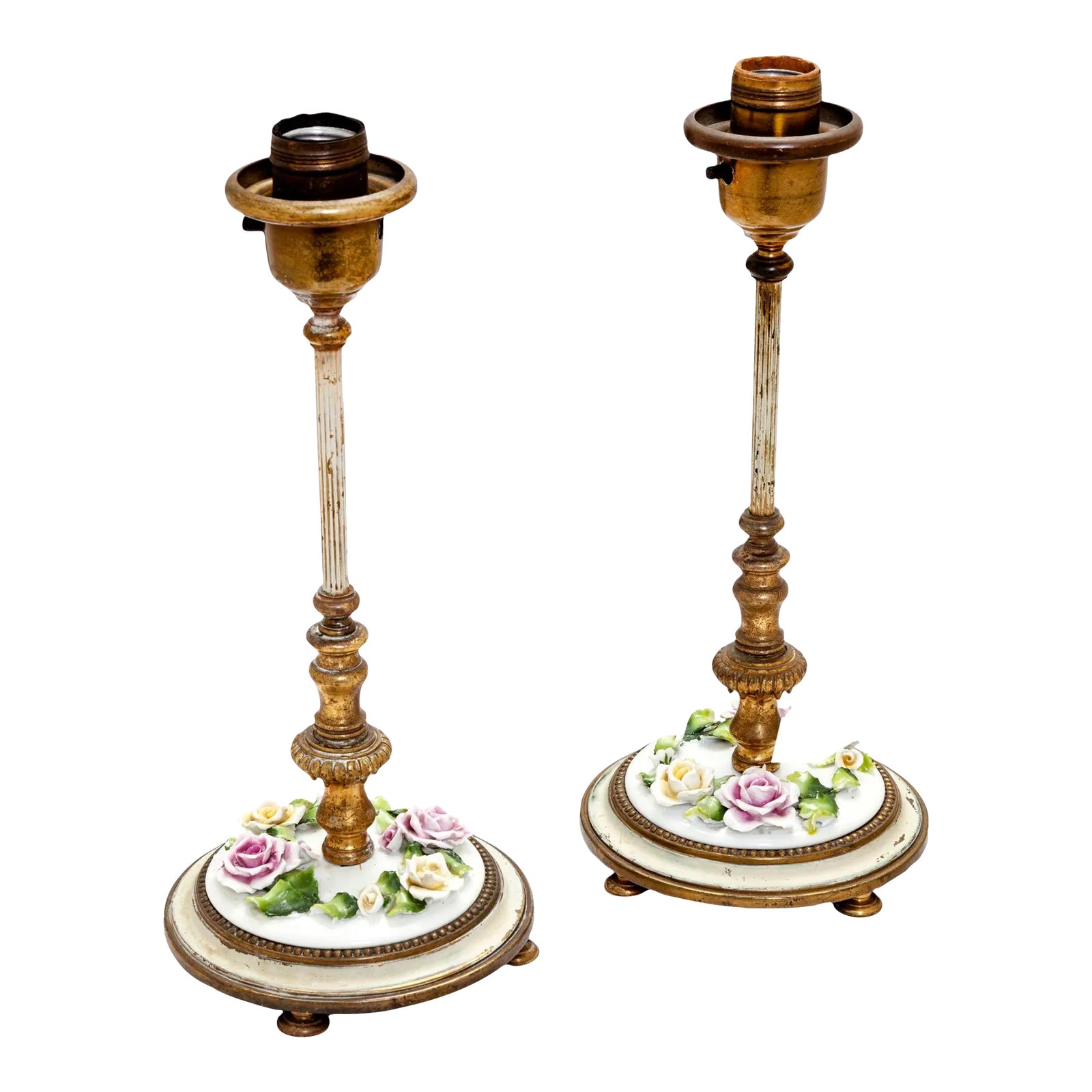 Early 20th Century Footed German Candlestick Bedside Lamps With