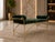 Vintage emerald green upholstered bench with a decorative gold-tone metal frame, acquired at auction as an older piece....