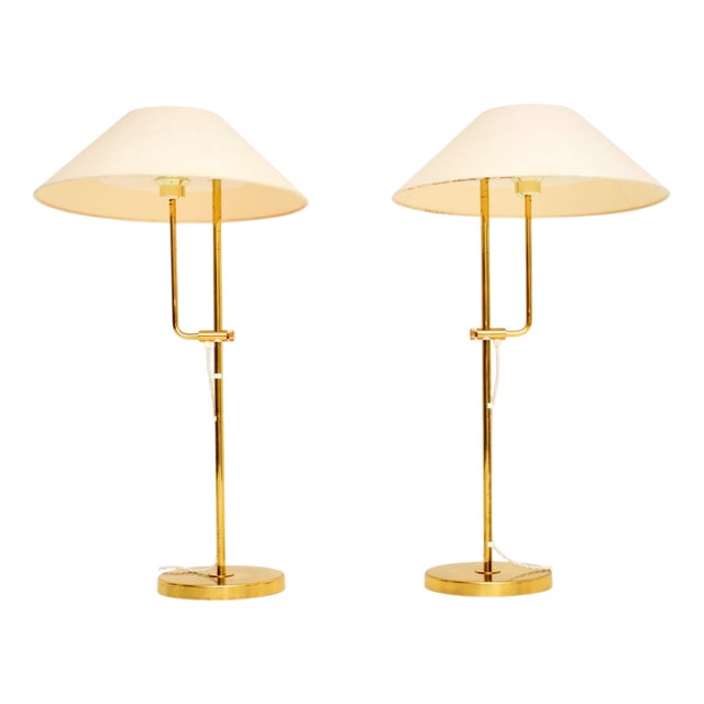 Vintage Swedish Brass Rise and Fall Lamps from Bergboms, 1970, Set of 2 For Sale