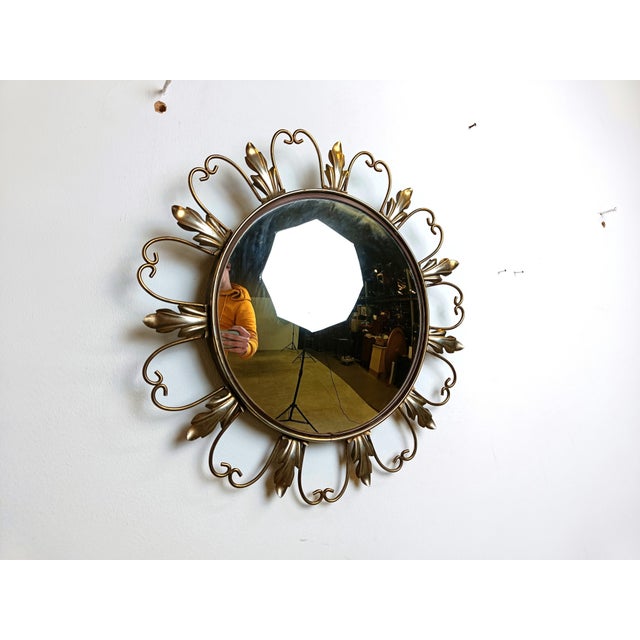 Traditional Vintage Brass Sunburst Mirror, 1960s For Sale - Image 3 of 10
