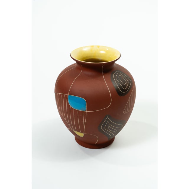 An impressive and rare floor vase by Bay Keramik featuring the "Brasil" pattern by renowned designer Bodo Mans (1958)....