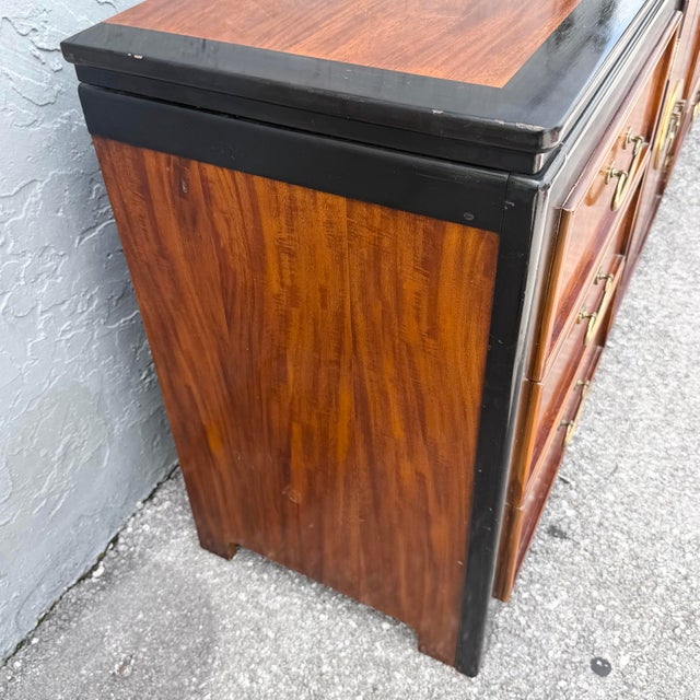Chinoiserie Vintage Chinoiserie Burlwood and Black Dresser by Wayside For Sale - Image 3 of 8