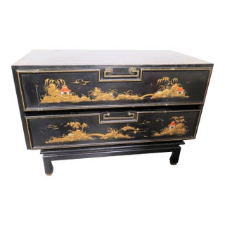 Mid-Century Chinoiserie 2 Drawer Mahogany Chest With Original Brass Hardware For Sale