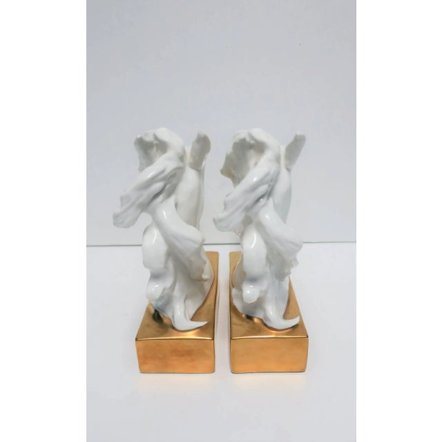 Horse Equine Bookends or Decorative Object Sculptures White and Gold Porcelain, Pair For Sale - Image 10 of 13