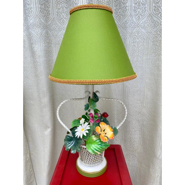 Metal Tole Metal Basket of Flowers Table Lamp For Sale - Image 7 of 11