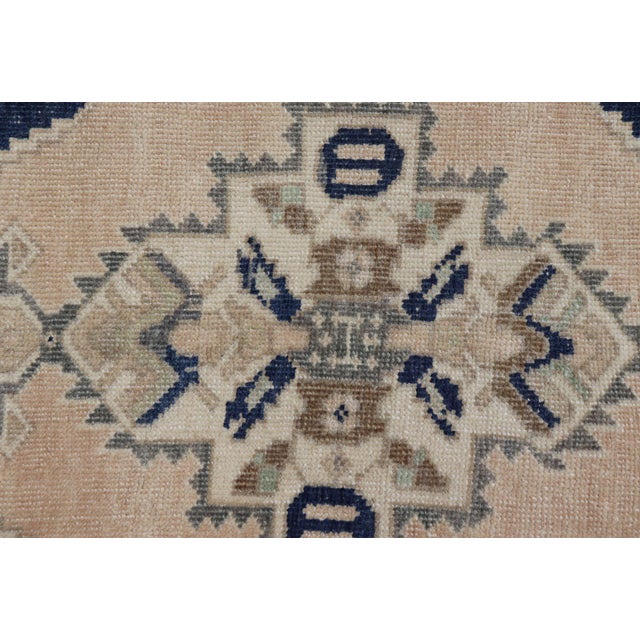 Mid 20th Century Vintage Turkish Oushak Rug With Beige Field and Navy Blue Accents 2 X 3 For Sale - Image 5 of 8