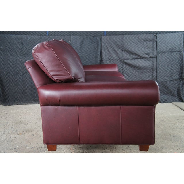 Vintage Hancock & Moore Traditional Red Leather 3 Seater Sofa Rolled Arms For Sale - Image 9 of 13