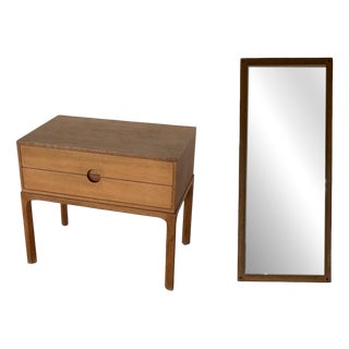 Mirror and Drawer Cabinet in Oak by Kai Kristiansen, 1960s, Set of 2 For Sale