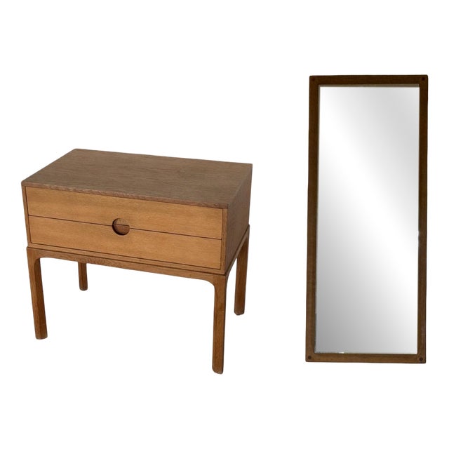 Mirror and Drawer Cabinet in Oak by Kai Kristiansen, 1960s, Set of 2 For Sale