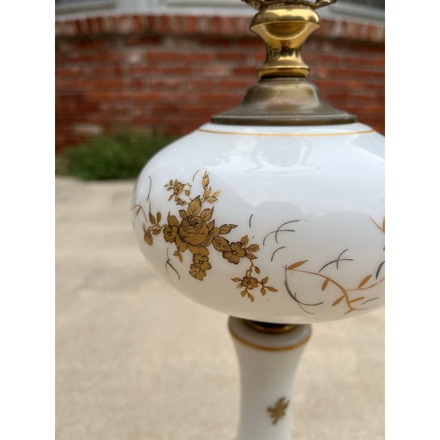 Hollywood Regency Gold Leaf Painted Porcelain Table Buffet Lamps- A Pair For Sale - Image 9 of 12