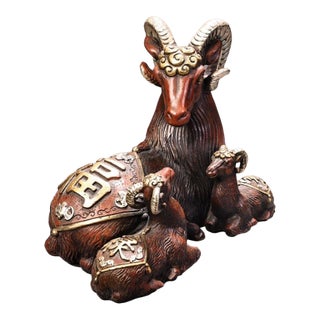 Late 19th Century Gilt Bronze Three Rams Figure, 1800g, "Fu Dao" Motif For Sale