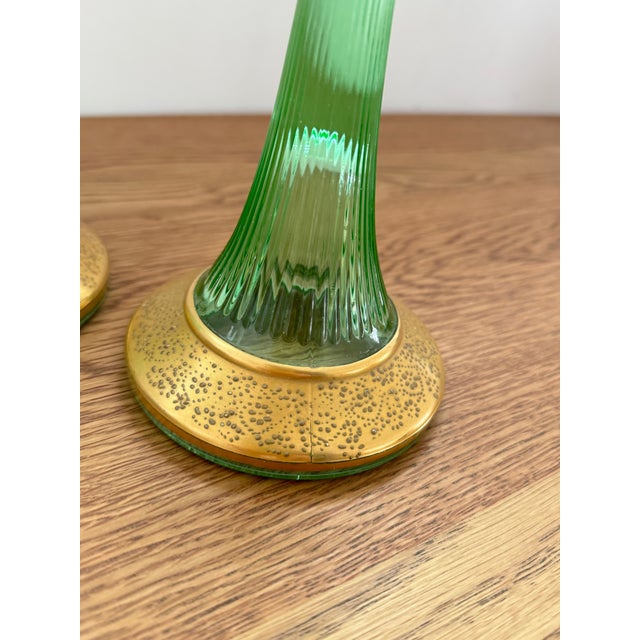 Set of 2 Antique Green Glass Candles For Sale - Image 4 of 5