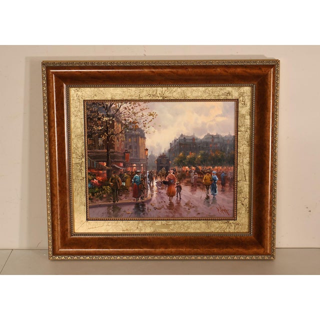 Quality Custom Framed Oil Painting of Parisian Street Scene by Emilio Payes (Spanish, B. 1935), Signed Lower Right