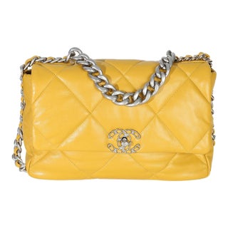 Yellow Quilted Lambskin Large Chanel 19 Flap Bag For Sale