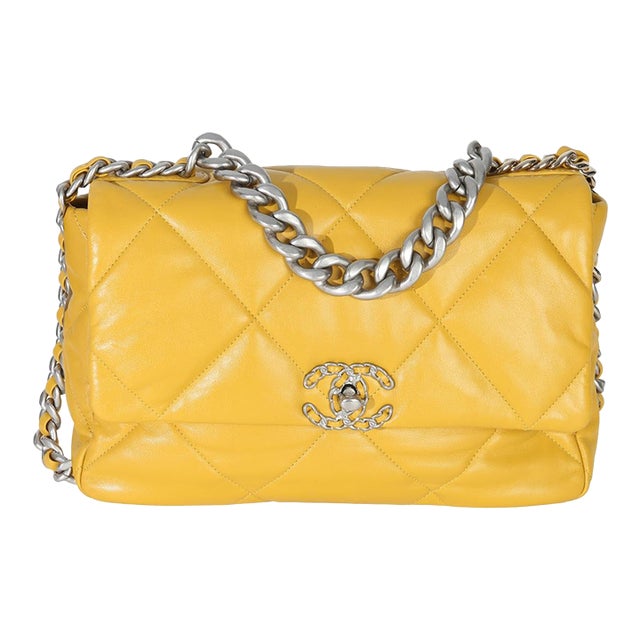 Yellow Quilted Lambskin Large Chanel 19 Flap Bag For Sale