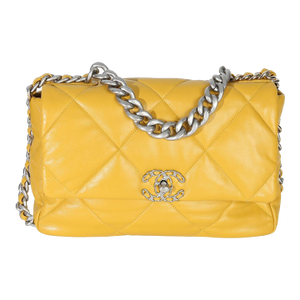 Yellow Quilted Lambskin Large Chanel 19 Flap Bag