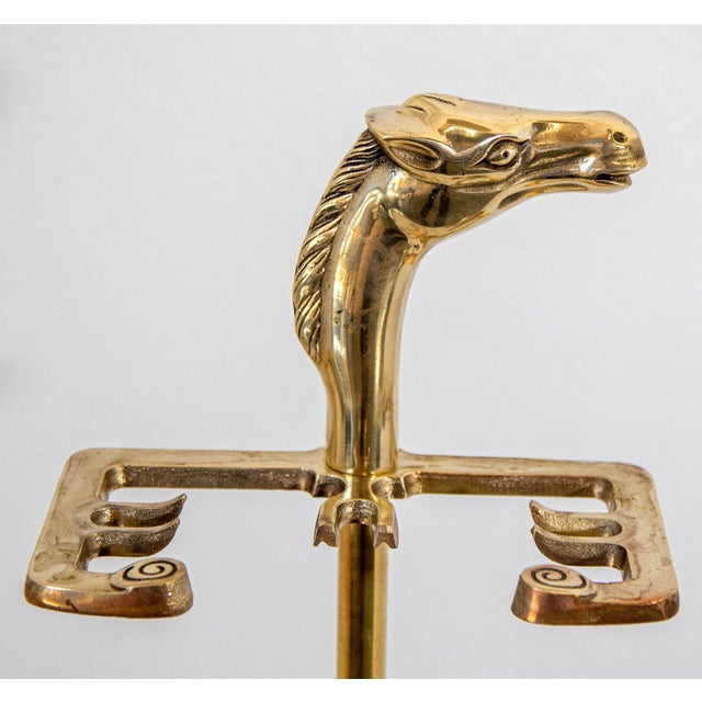 Metal French Brass Horse Head Fireplace Tool Set Equestrian Hollywood Regency Style For Sale - Image 7 of 13
