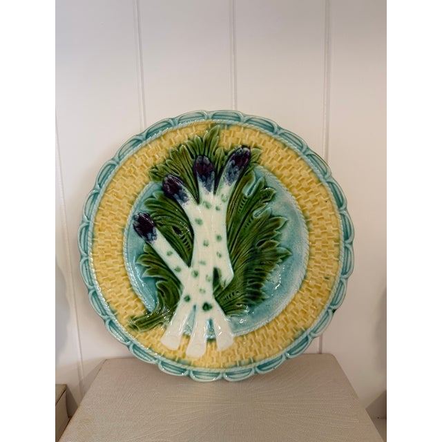 Antique French Barbotine Majolica Asparagus Plates, Circa 1880–1900 - Set of Four For Sale - Image 4 of 8