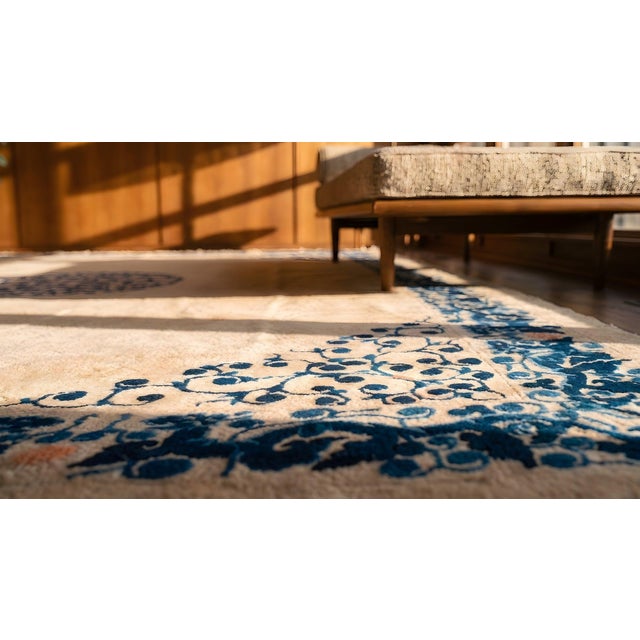 Beige 1890s Beige Medallion Handknotted Antique Chinese Peking Rug 9'4" X 11'4" Wool Carpet For Sale - Image 8 of 9