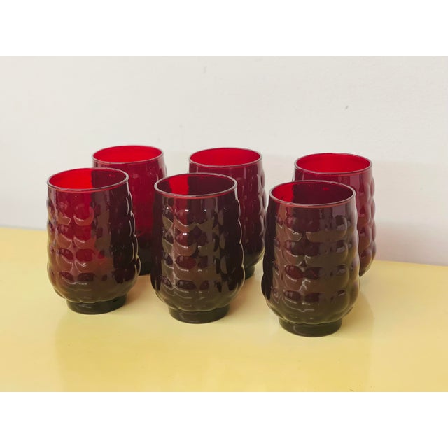 Anchor Hocking Vintage Anchor Hocking Ruby Red Bubble Glass Tumblers- Set of 6 For Sale - Image 4 of 11