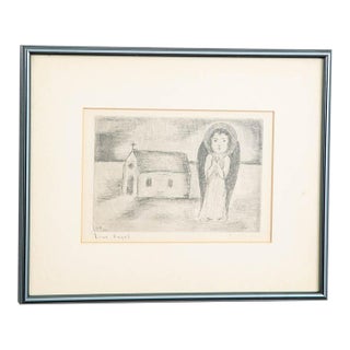 Mid Century Modern Drypoint Etching George Constant Lone Angel Print Signed For Sale