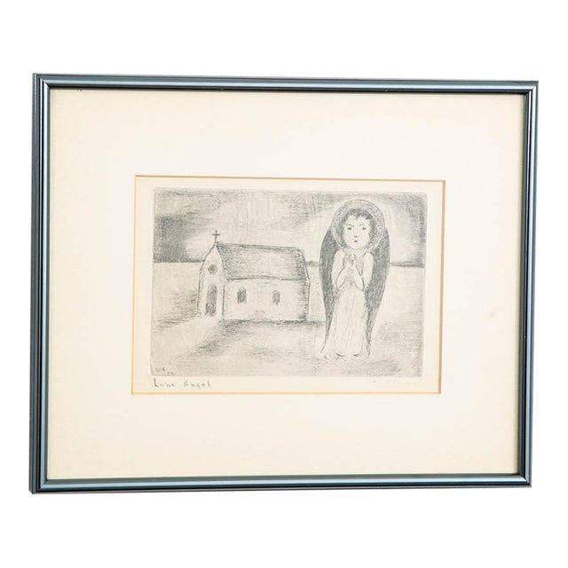 Mid Century Modern Drypoint Etching George Constant Lone Angel Print Signed For Sale