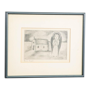 Mid Century Modern Drypoint Etching George Constant Lone Angel Print Signed