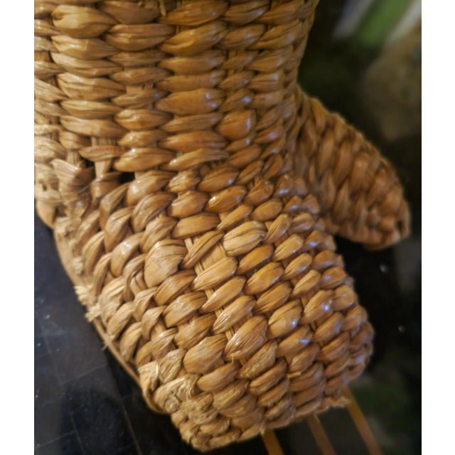 Wood 1974 Vintage Mario Lopez Torres Palm Beach Regency Monkey Wicker Side Table Stool Bench For Sale - Image 7 of 10