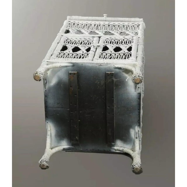 Mid 20th Century Vintage White Painted Wicker Lift Top Storage Cupboard Cabinet For Sale - Image 9 of 12