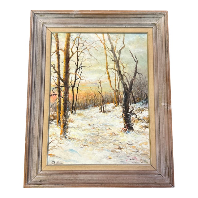 1970’s Original Impressionist Snowy Winter Landscape Painting “Snowfall in Pennypack” For Sale