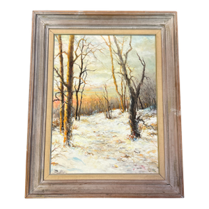 1970’s Original Impressionist Snowy Winter Landscape Painting “Snowfall in Pennypack”