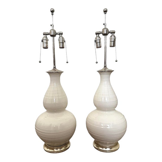Pair Christopher Spitzmiller Large Aurora Lamps W Card Shades For Sale