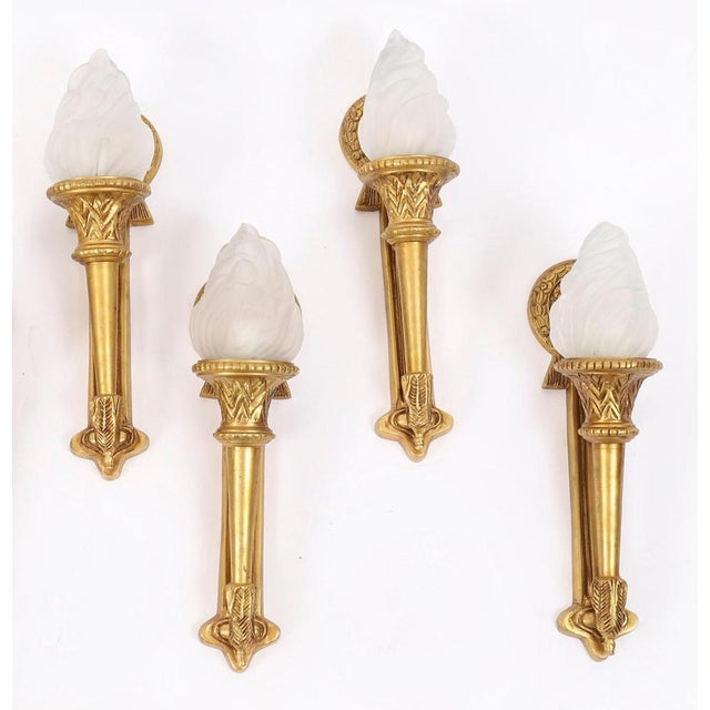 Antique Neo-Classical Ormolu and Glass Flaming Torch Wall Light, 1920s For Sale - Image 9 of 11