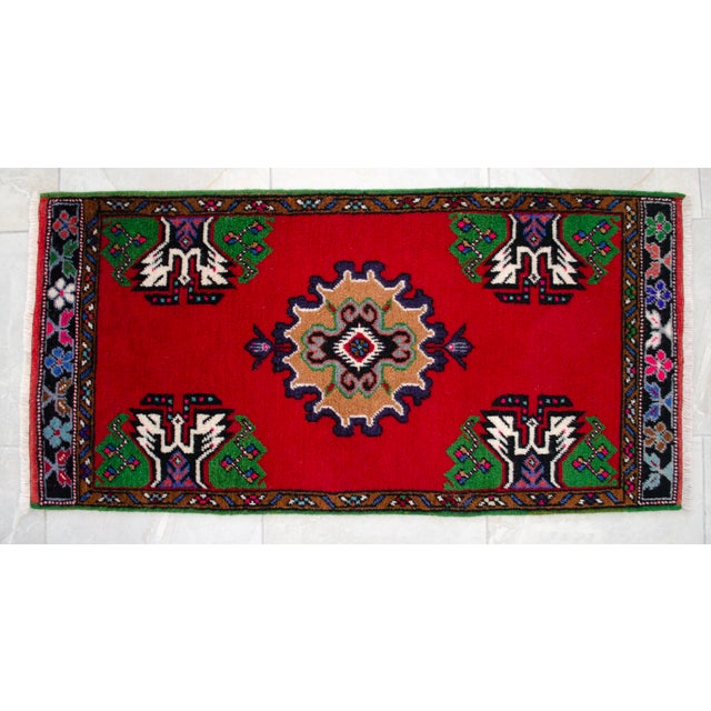 1970s Hand Made Turkish Rug Small Rug Kitchen Mat Organic Wool Entry Decor - 1'11" X 3'11" For Sale - Image 6 of 10