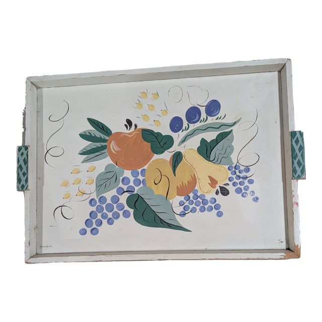 Vintage Hand Painted Oversized Toleware Tray For Sale