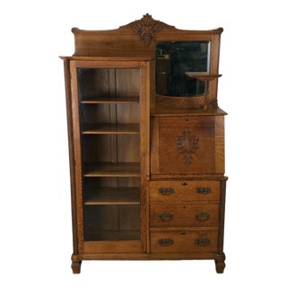 Antique Oak Side by Side With Drop Front Writing Desk and Adjustable Shelves For Sale