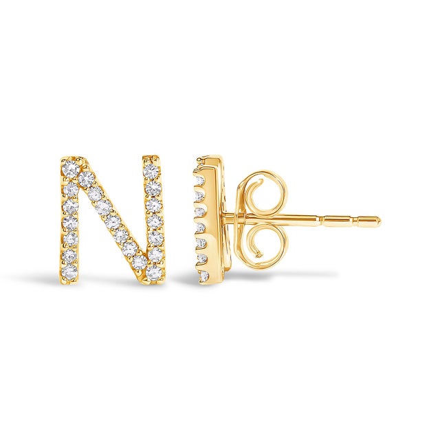 Contemporary 10K Yellow Gold 1/10 Cttw Diamond 'N' Initial Stud Earring For Sale - Image 3 of 5