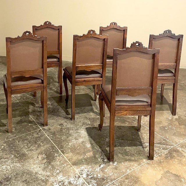 Set of 6 Antique Country French Louis XVI Dining Chairs With Leather For Sale In Dallas - Image 6 of 18