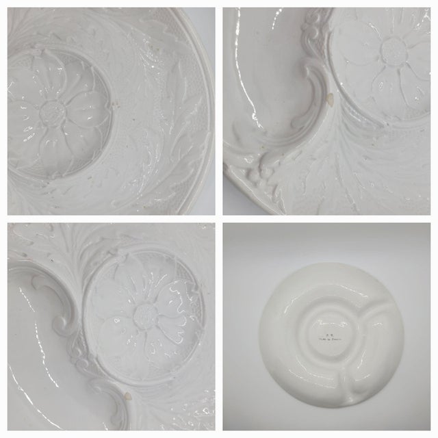 Ceramic Vintage p.v. France White Majolica Artichoke Plates Floral Embossed Relief - Set of 5 For Sale - Image 7 of 17